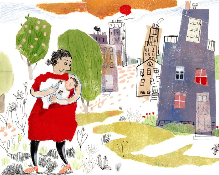 Illustration, mama holding child