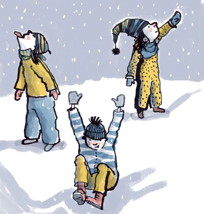 Illustration, kids playing in snow.