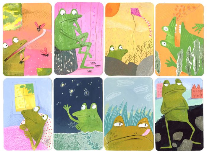 Illustration of 8 frog portraits